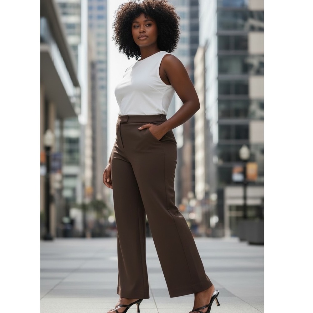 Pari Passu Ponte Pants 16 Espresso Brown NWT Wide Leg Trousers Luxury Designer